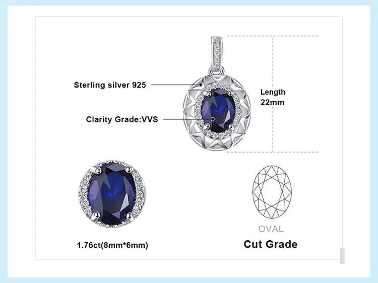 JewelryPalace Oval Cut Created Blue Sapphire 925 Sterling Silver Pendant Necklace Hollow Gemstones Women Necklace Without Chain
