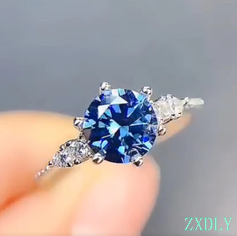 New crackling blue moissanite ring for women jewelry engagement ring for wedding real 925 silver ring birthday gift 1 carat gem