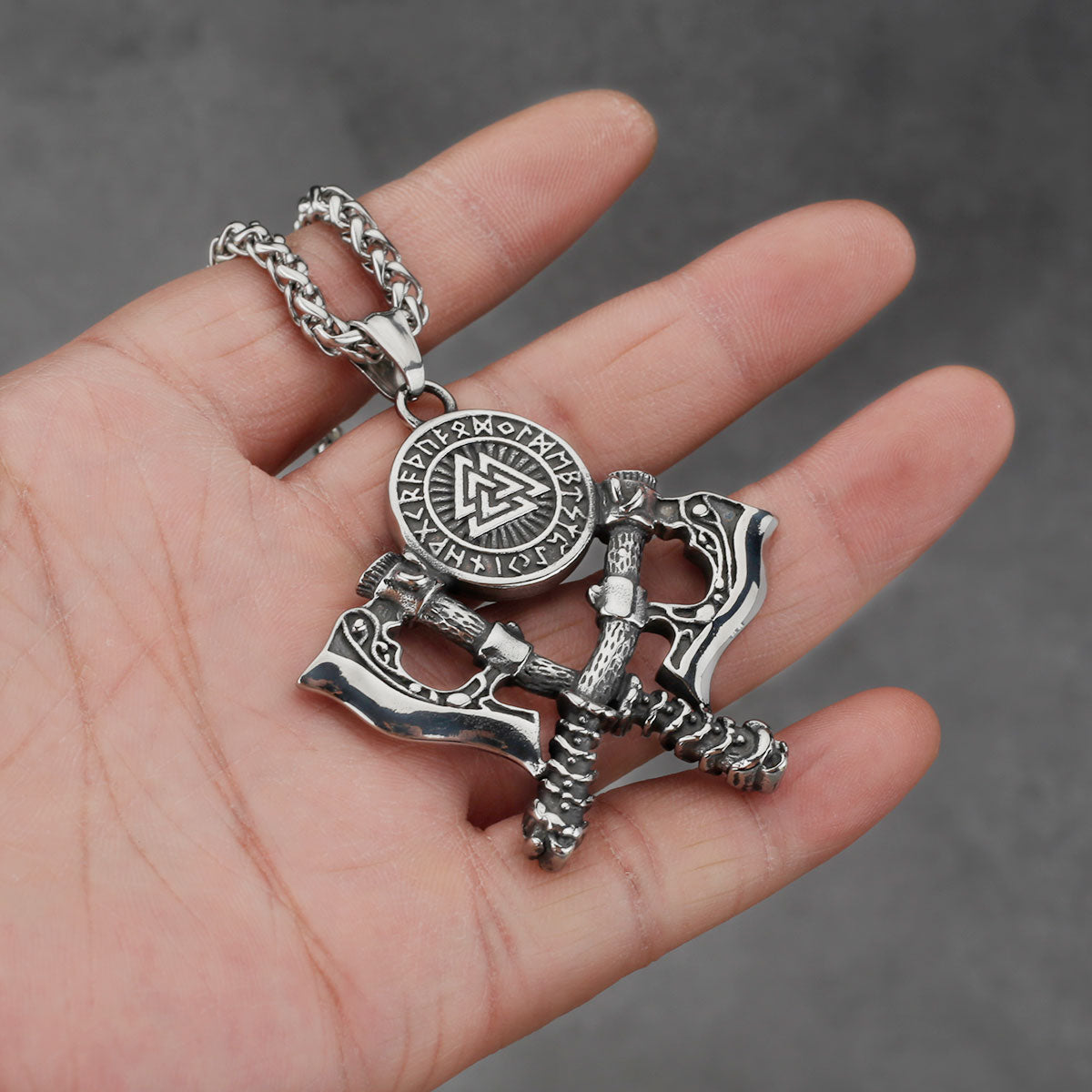 Men&#39;s Stainless Steel Exquisite Double Axe Pendant Necklace Nordic Rune Amulet Gift High Quality Popular Jewelry Wholesale Default Title