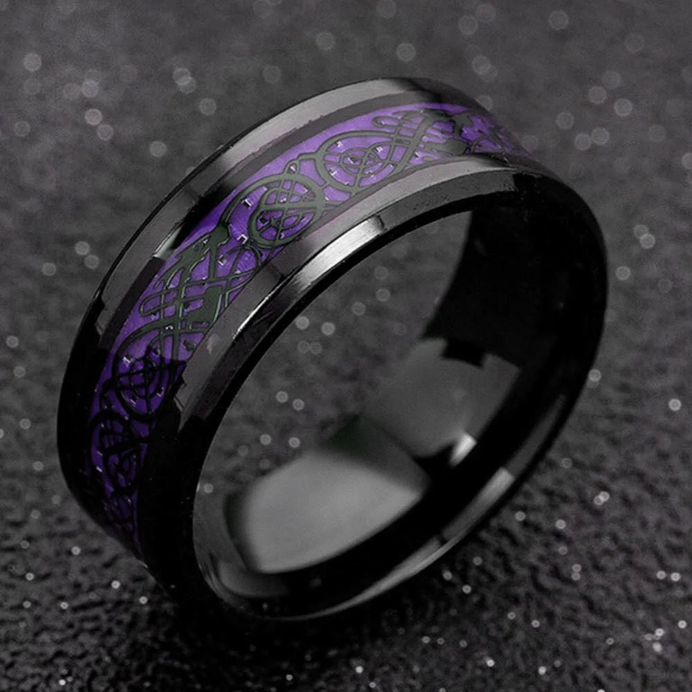 2024 Stainless Steel Dragon Ring for Men Inlay Purple Red Green Black Carbon Fiber Ring Wedding Band Jewelry Size 6-13
