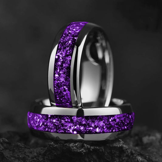 Fashion 8mm Men Stainless Steel Rings Inlay Galaxy Style Purple Abalone Shell Rings For Men Wedding Engagement Band Jewelry Gift