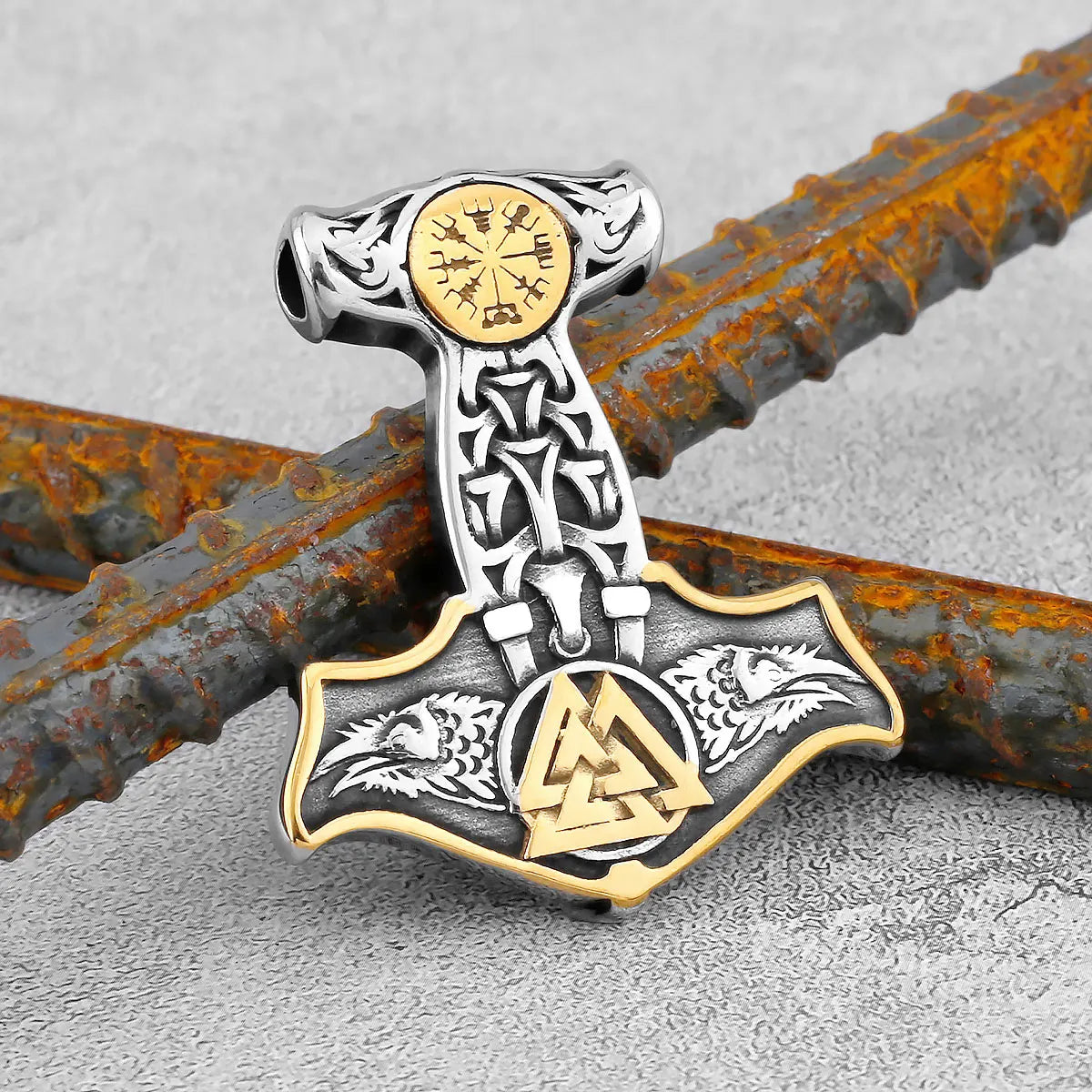 Vintage Thor's Hammer Raven Necklace Stainless Steel Jewelry Animal Nordic Viking Rune Jewelry Pendant Celtic Knot Gift