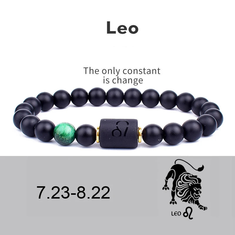 12 Zodiac Signs Constellation Charm Bracelet Men Women Fashion Tiger Eye Stone Beaded Bracelets Virgo Leo Libra Couple Jewelry