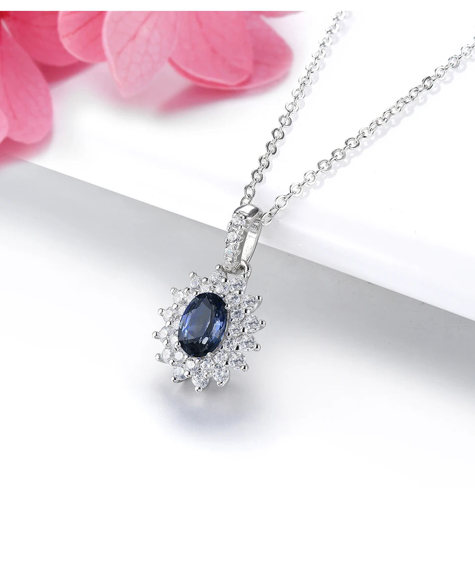 Natural Blue Sapphire Solid Sterling Silver Rhodium Pendants 0.6 Carats Genuine Precious Gemstone Classic Luxury Fine Jewelrys