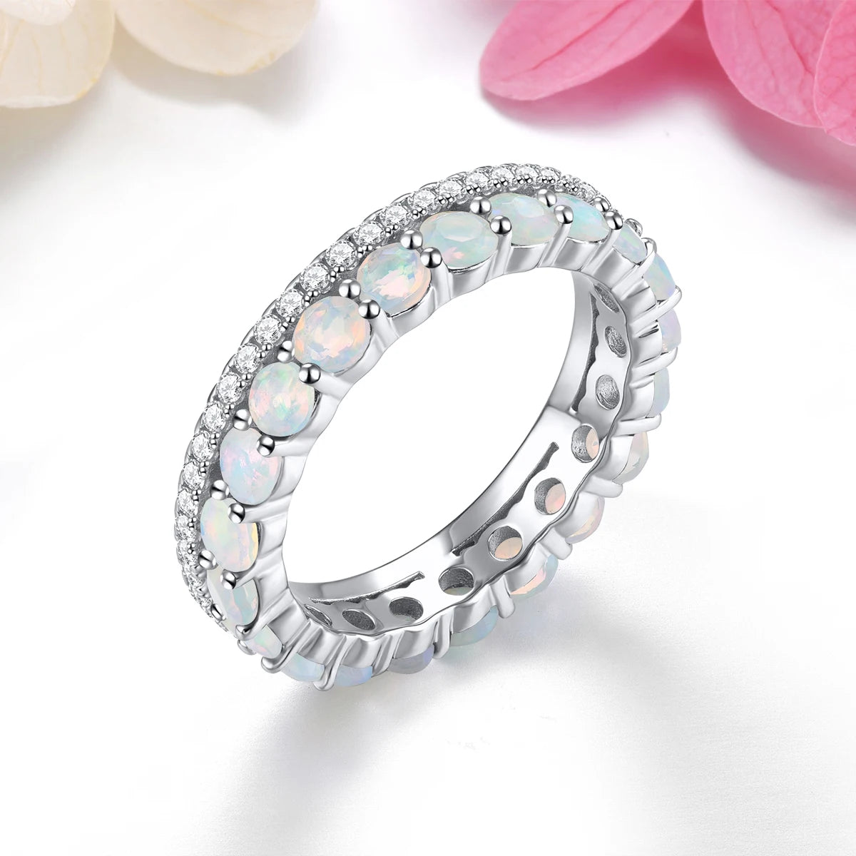 Natural Opal Sterling Silver Rings 1.8 Carats Genuine Gemstone Unique Special Design Women S925 Anniversary Birthday Gifts