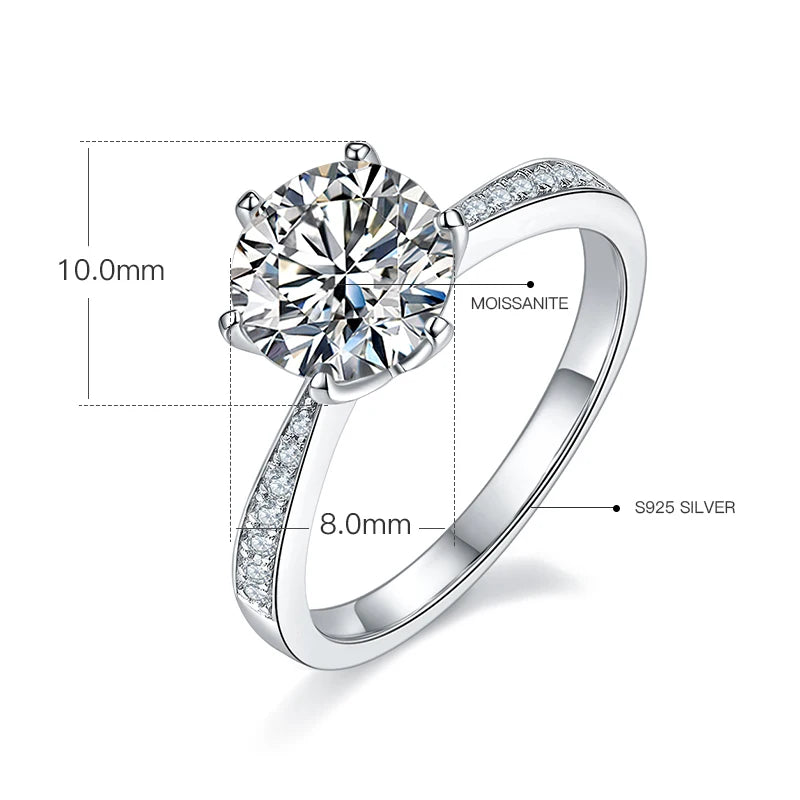 GEM'S BALLET 5.0Ct 11mm Colorless Moissanite 925 Sterling Silver Engagement Ring,Women's Moissanite Ring, Wedding Proposal Ring 925 Sterling Silver 2.0ct 8.0mm