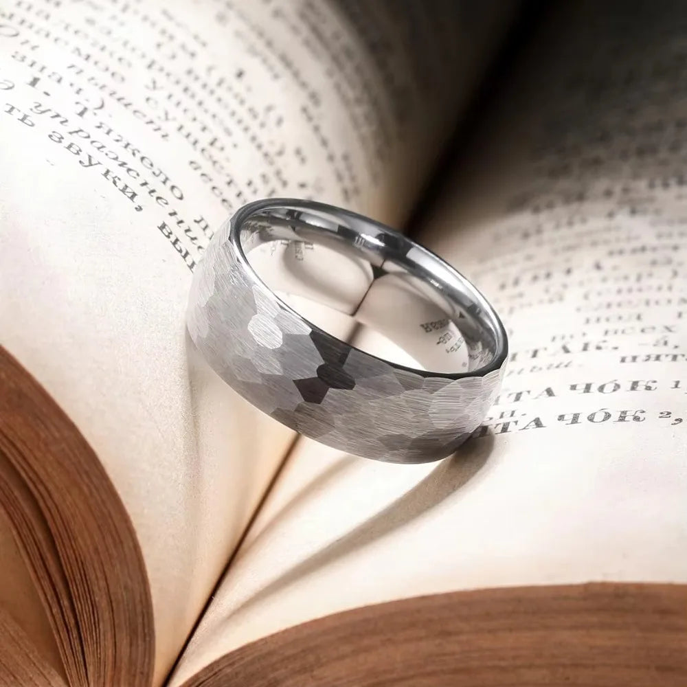 Black Brushed Stainless Steel Couple Ring Fashion Hammered Multi-faceted Titanium Rings for Men Women Wedding Engagement Jewelry