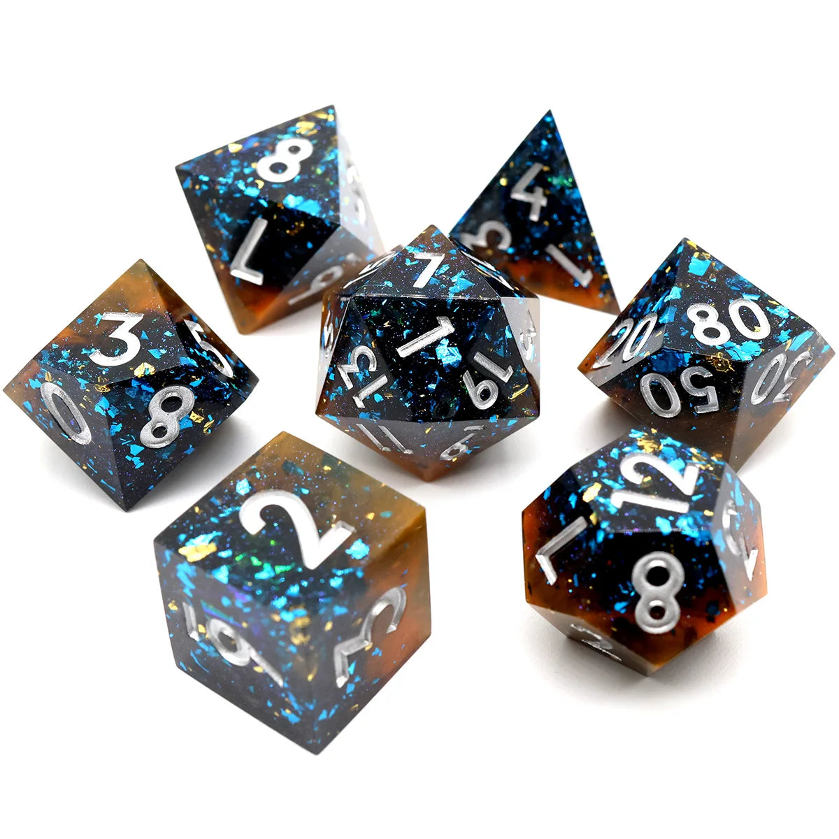 Polyhedral RPG Dice Board Games Resin DND Dice Set Sharp Edge Dice DND Gift For Role Playing Table Game-G4 Starry night