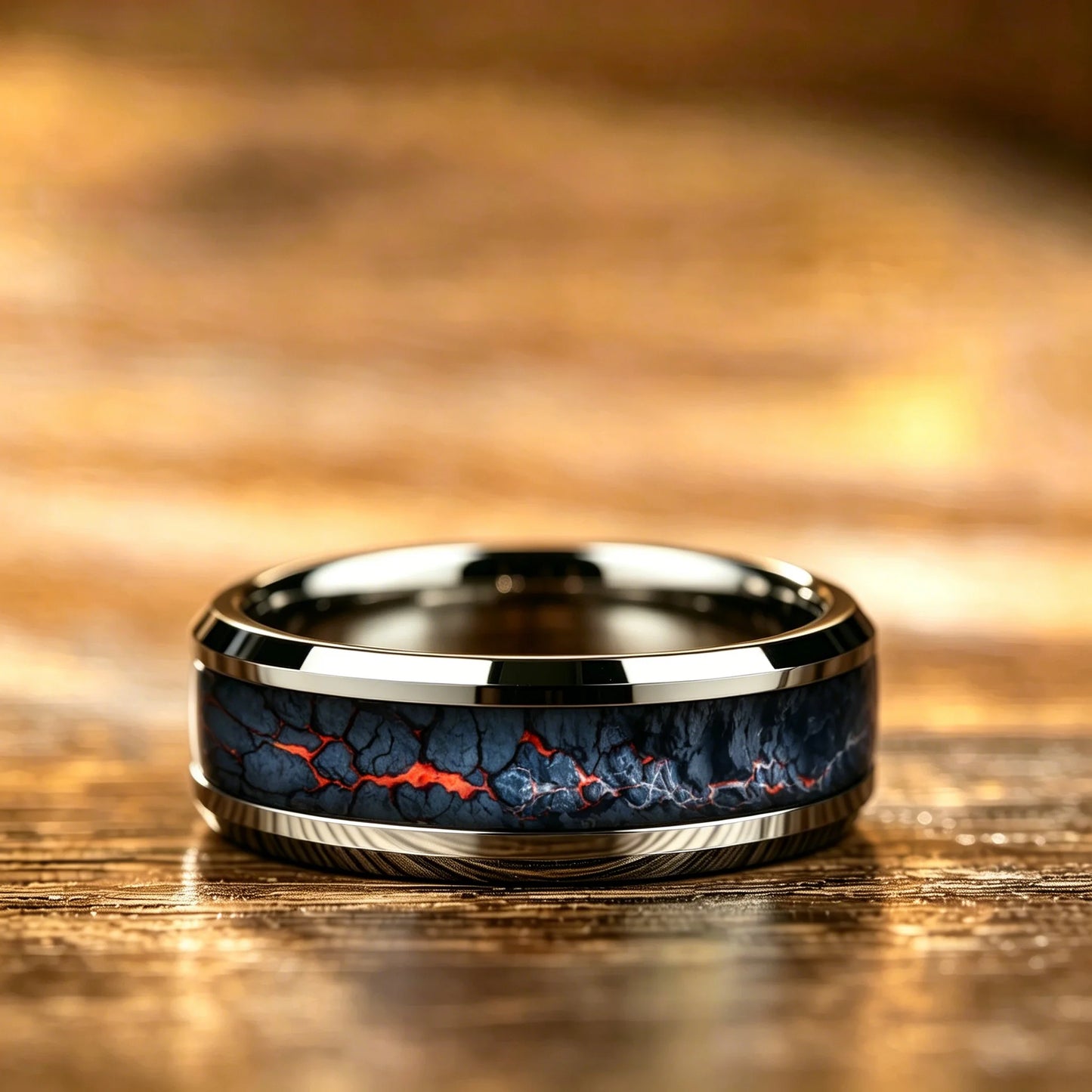 Fashion Men's Stainless Steel Rings Unique Flame Pattern Inlay Ring For Men Wedding Party Jewelry, Gift for Him Non-Fade