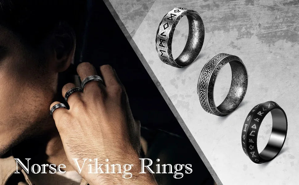 Vintage Odin Norse Viking Rune Rings For Men Fashion Stainless Steel Celtic Knot Rings Retro Couple Amulet Jewelry
