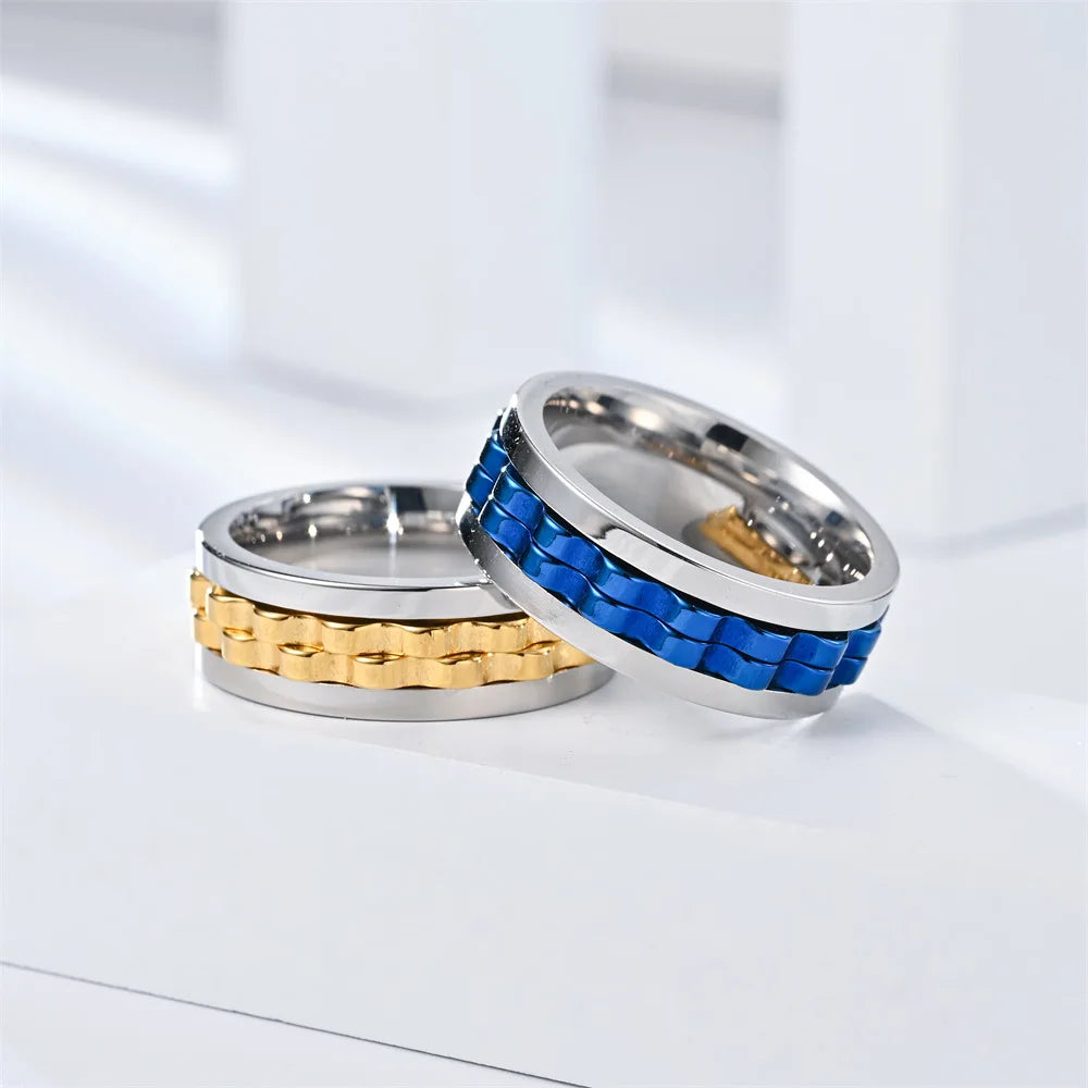 Stainless Steel Ring For Men Gear Chain Rotating Spinning Fidget Rings Punk Jewelry Size 6-13