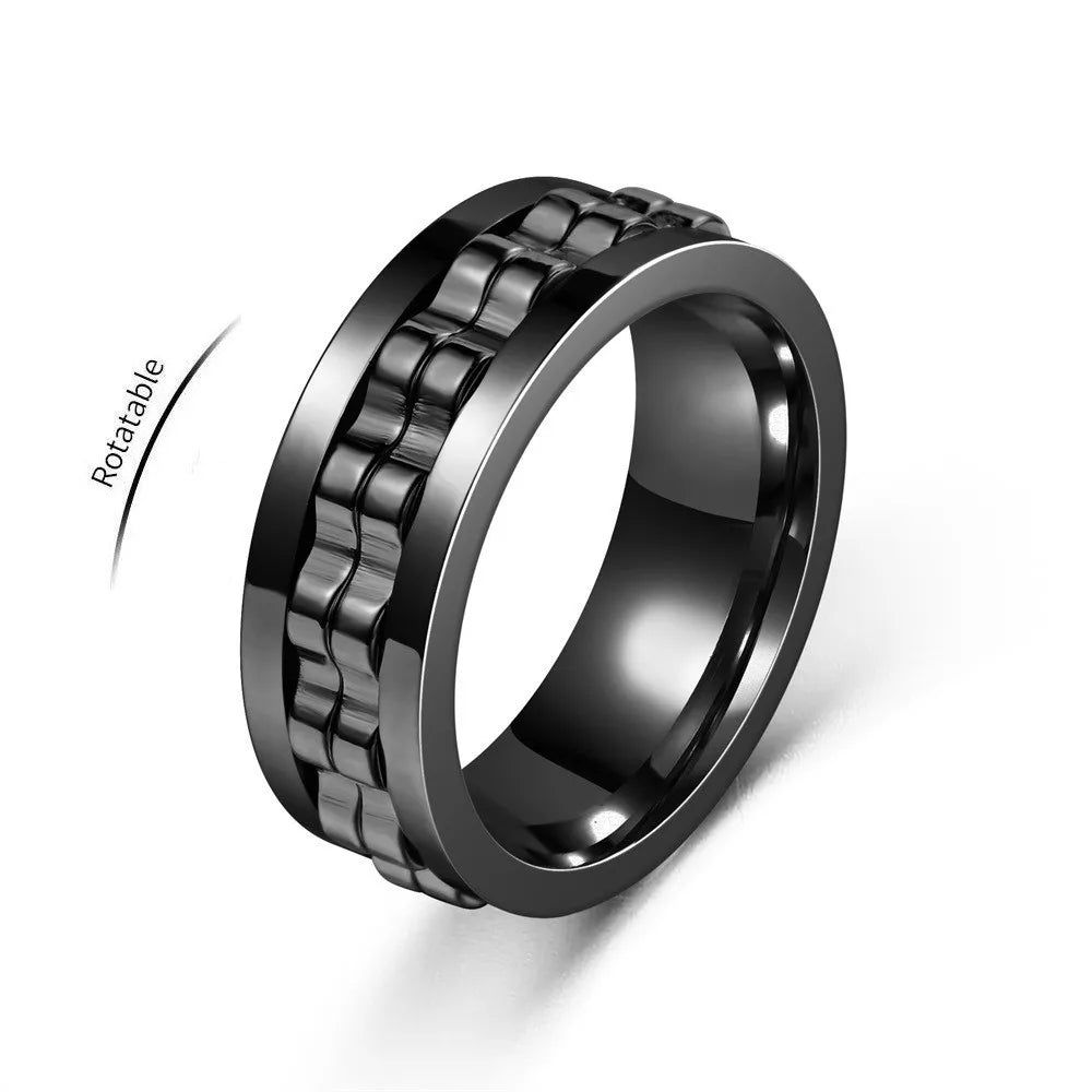 Anti Stress Stainless Steel Ring For Men Gear Chain Rotating Anxiety Relief Spinning Fidget Rings Punk Jewelry Bague Homme