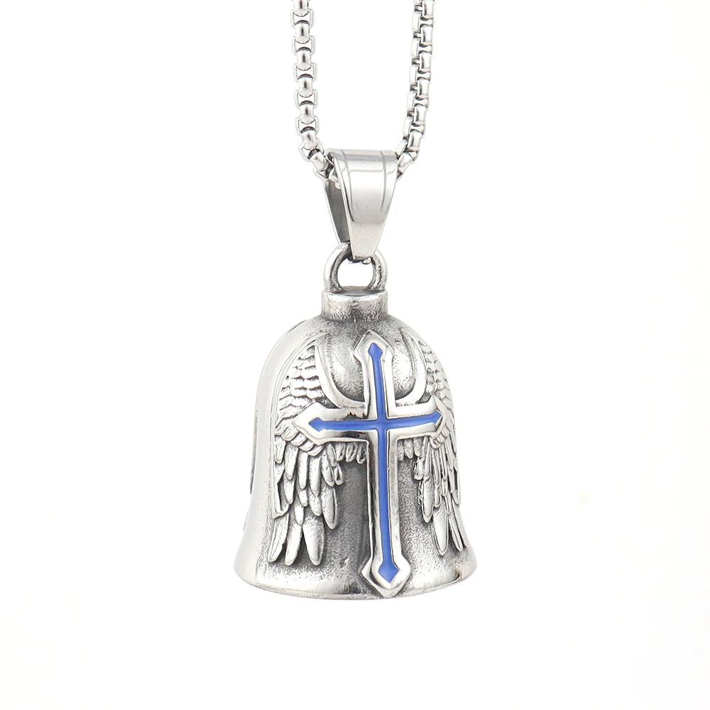 Stainless Steel Motorcycle Bell Pendant Trendy Charm Punk Necklaces For Men Vintage Biker Luck Amulet Jewelry Gifts Wholesale