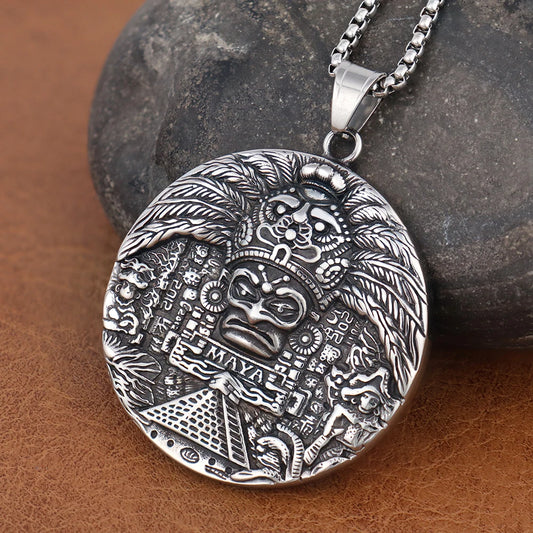 Vintage Big Size Mayan Pendant for Men Women High Quality Stainless Steel AZTEC CALENDAR Necklaces Amulet Jewelry Gift