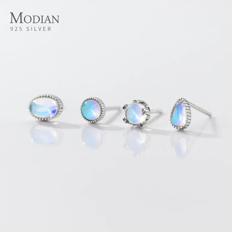 Modian 925 Sterling Silver Round Drop Oval Shape Exquisite Stud Earrings for Women Fine Jewelry Simple MoonStone Anniversary