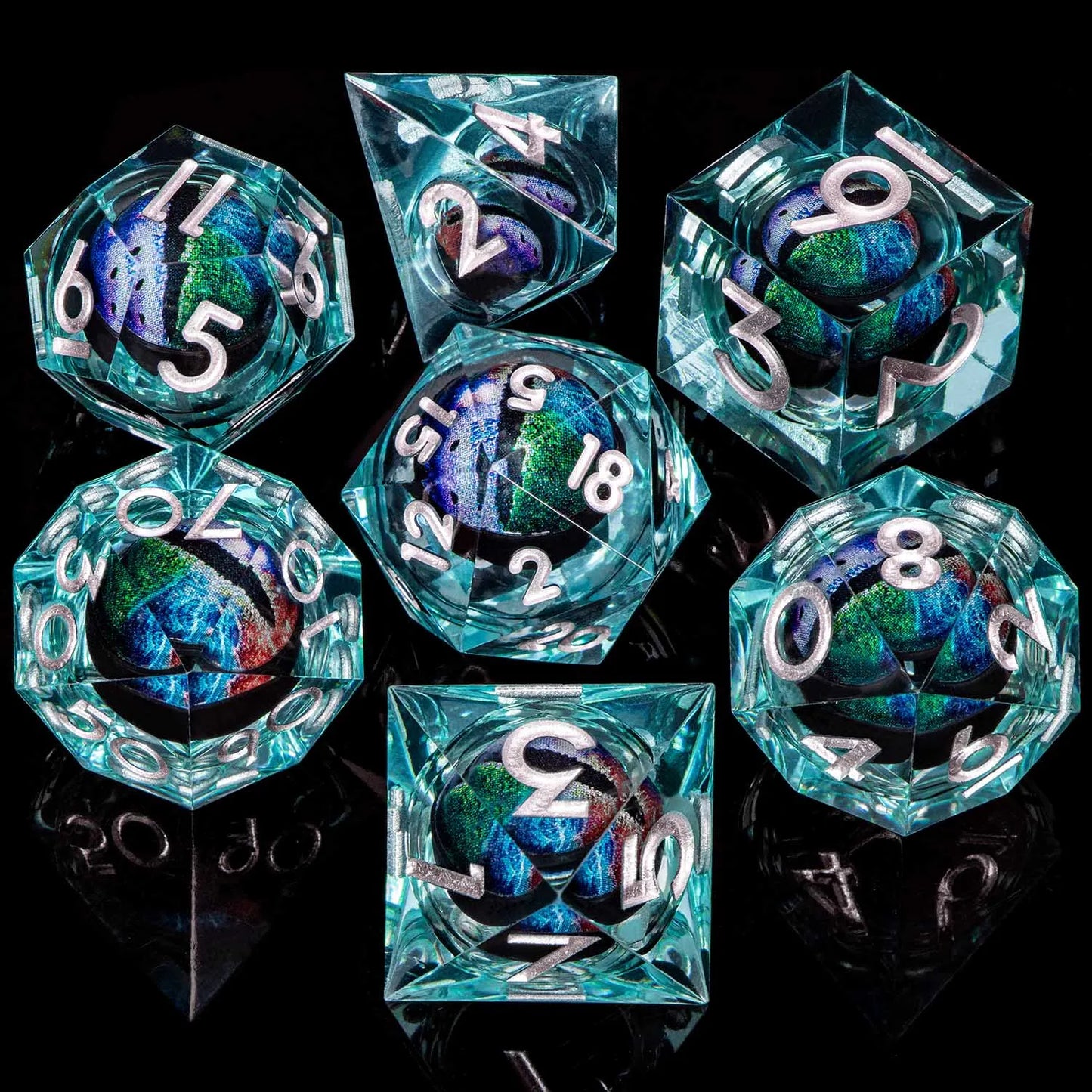 ORIFANTOU DND Red Rings & Liquid Flow Eye Sharp Edge Resin Dice Set D&D Dungeon and Dragon Handmade D20 D and D Polyhedral Dice YY-19