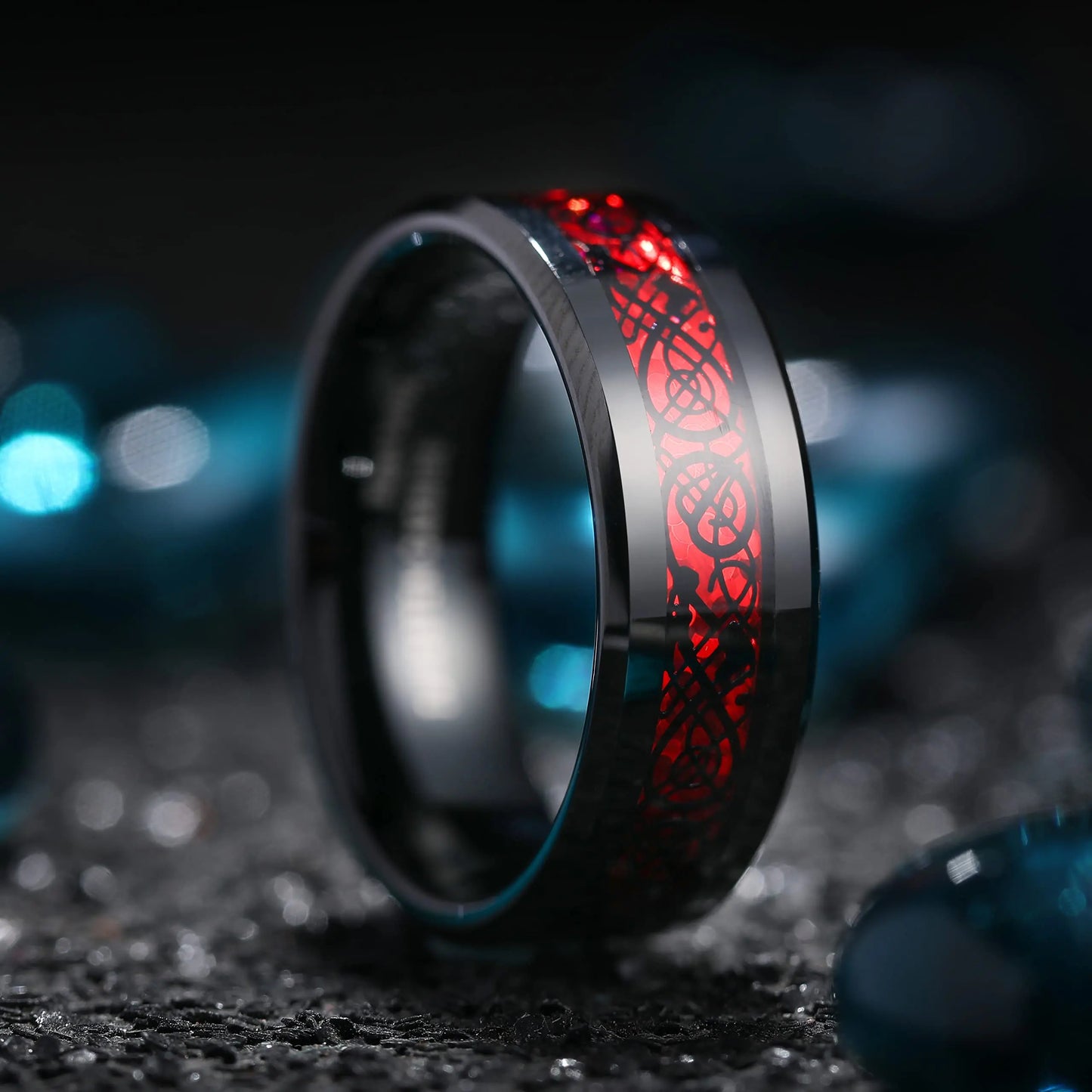 48 styles Fashion 8mm Celtic Dragon Stainless Steel Ring For Men Women Inlay carbon fibre Wedding Band Jewelry Anniversary Gifts
