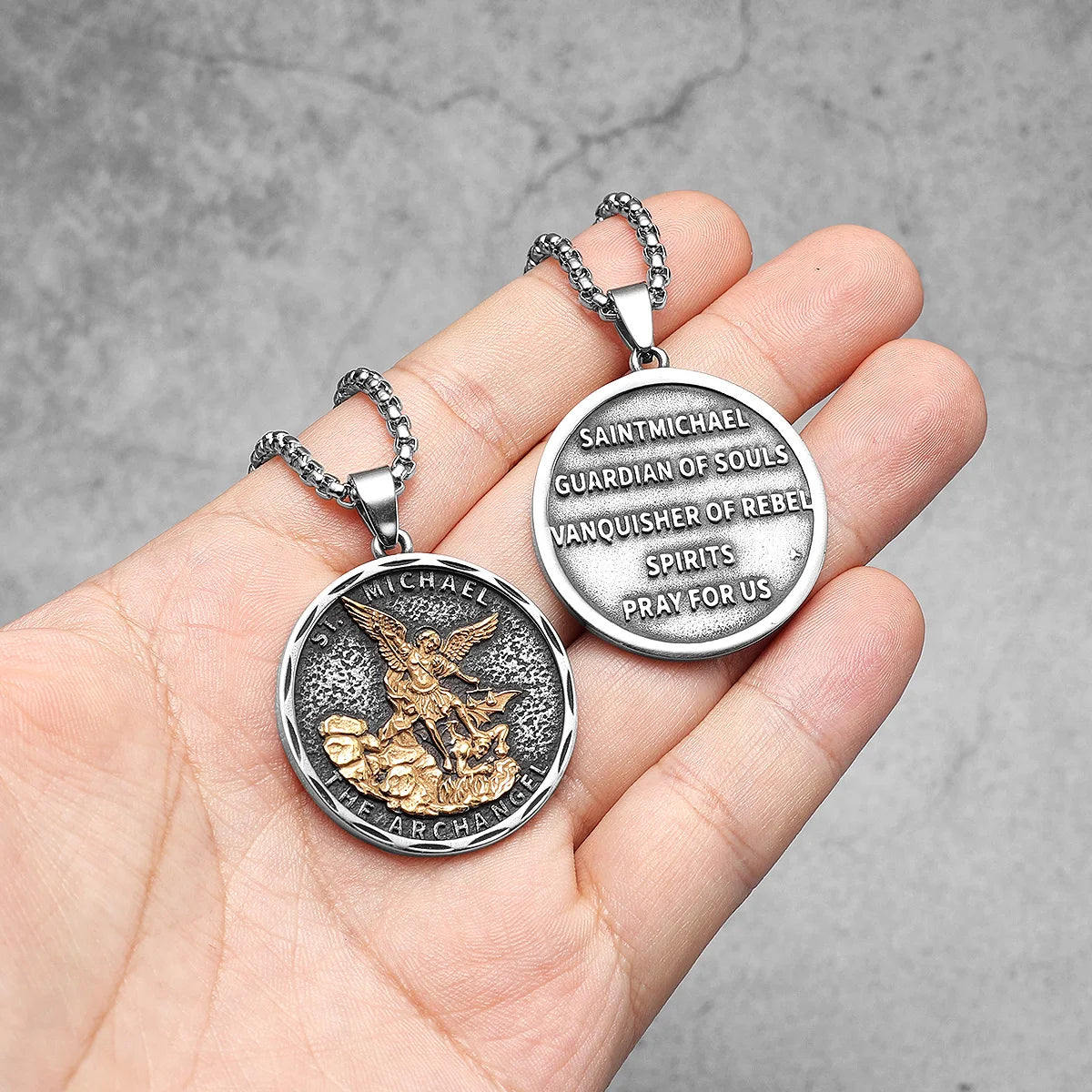 Archangel St.Michael Guardian Amulets Stainless Steel Men Necklaces Pendant Chain Punk For Women Fashion Jewelry Gifts Wholesale