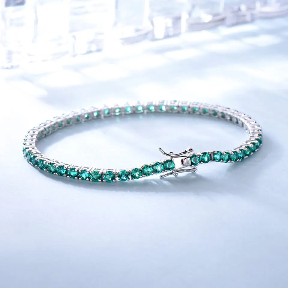 UMCHO Luxury Emerald Women's Bracelet 925 Sterling Silver Tennis Bracelets Romantic Wedding Green Gemstone Jewellery