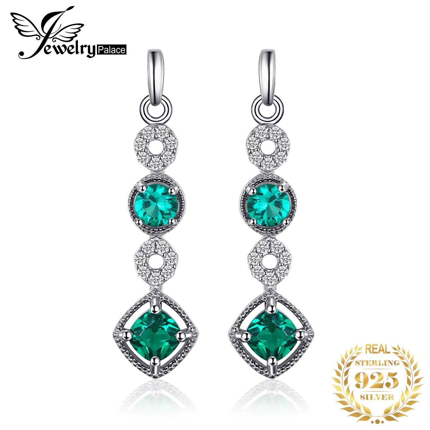 JewelryPalace Nano Created Emerald 925 Sterling Silver Drop Earrings for Woman Fashion Party Gift Trendy Fine Jewelry Accessory Default Title