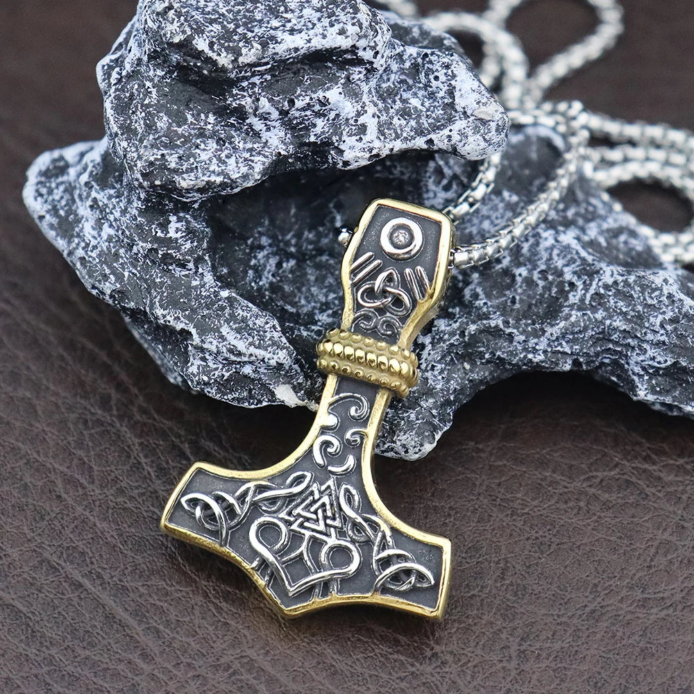 Vintage Men Viking Thor's Hammer Pendant Classic Nordic Celtic Knot Necklace Stainless Steel Scandinavian Jewelry Gift