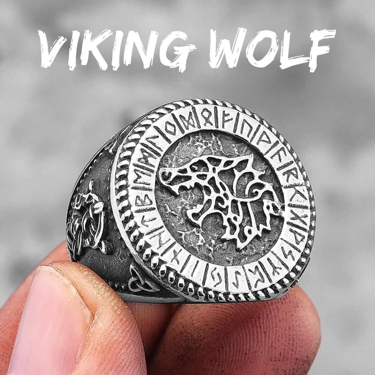 Nordic Viking Wolf Stainless Steel Mens Rings Unique Punk Amulet for Male Boyfriend Biker Jewelry Creativity Gift R773-Viking Wolf