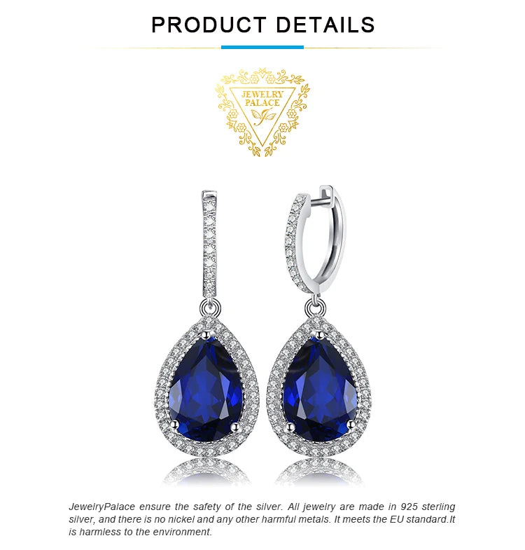 JewelryPalace 12ct Huge Pear Created Blue Sapphire 925 Sterling Silver Dangle Earrings for Women