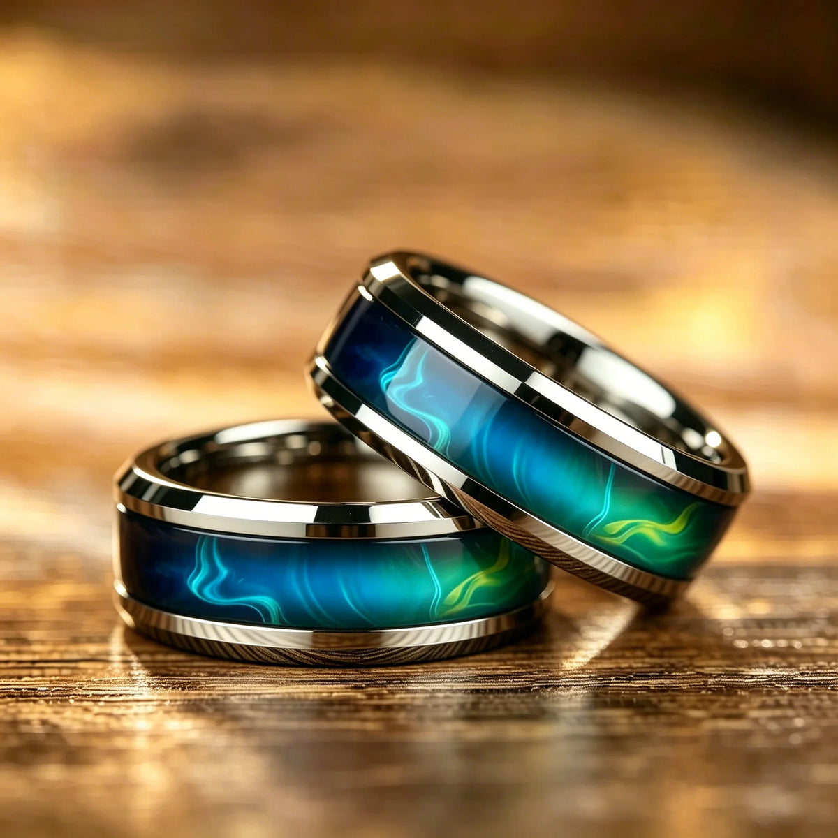 With Blue-Green Gradient Nebula Pattern Rings, 8mm Cosmic Starry Sky Stainless Steel Men Ring, Wedding Band Jewelry Drop Ship