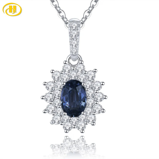 Natural Blue Sapphire Solid Sterling Silver Rhodium Pendants 0.6 Carats Genuine Precious Gemstone Classic Luxury Fine Jewelrys