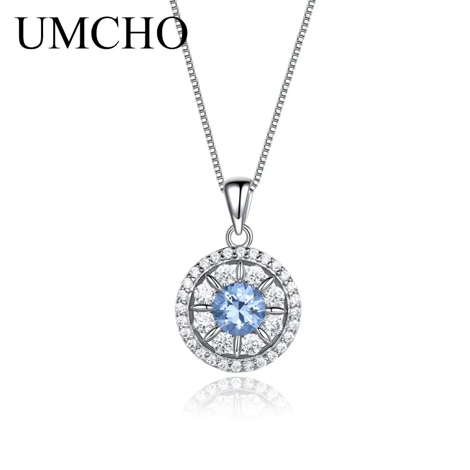 UMCHO Solid 925 Sterling Silver Amethyst Pendant Necklace Gemstone For Girl Gift Women for Fine Jewelry NUJ019B-1 45cm