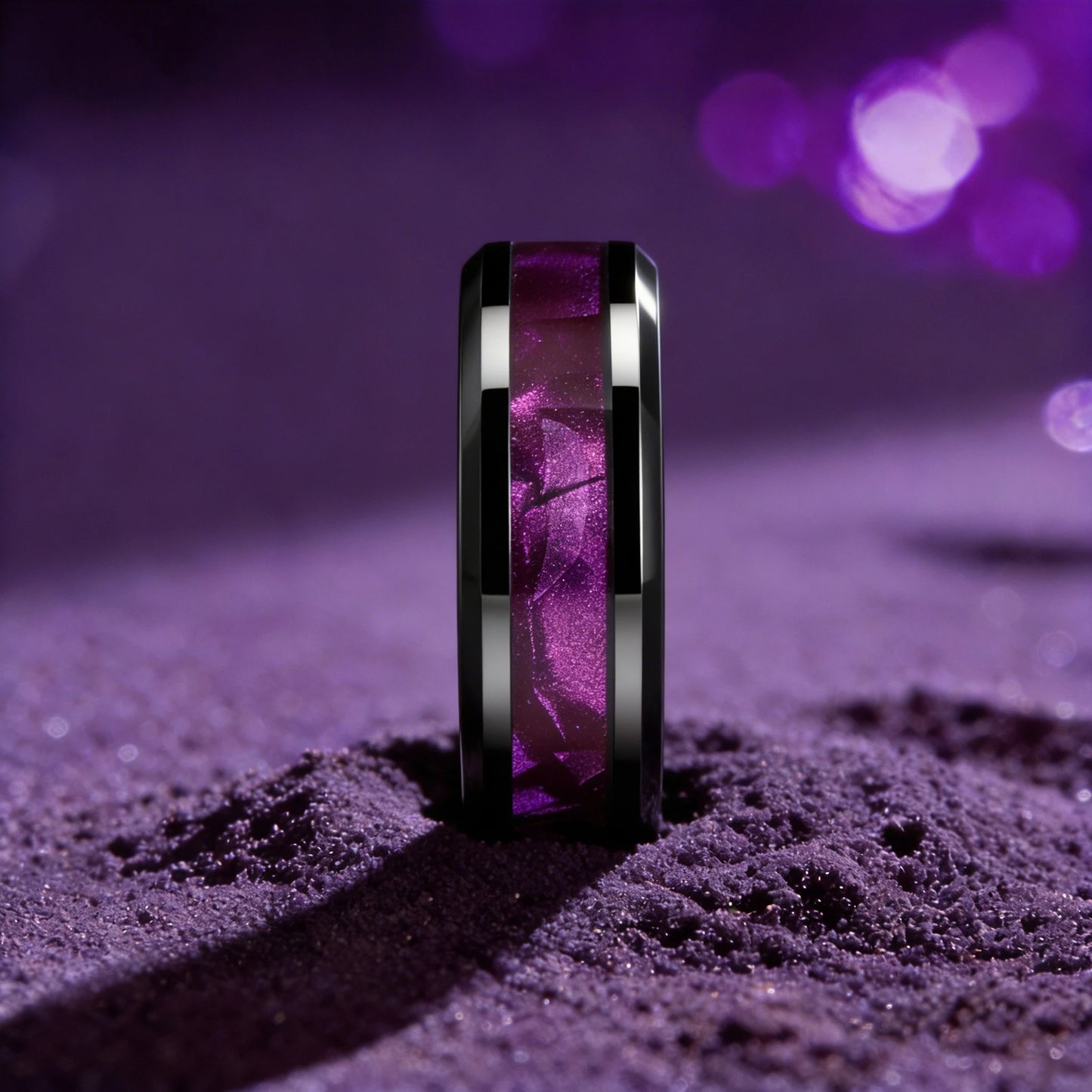 Fashion 8mm Stainless Steel Rings for Men Women, High Polished Purple Abalone Shell Inlay Ring, Men Wedding Party Jewelry