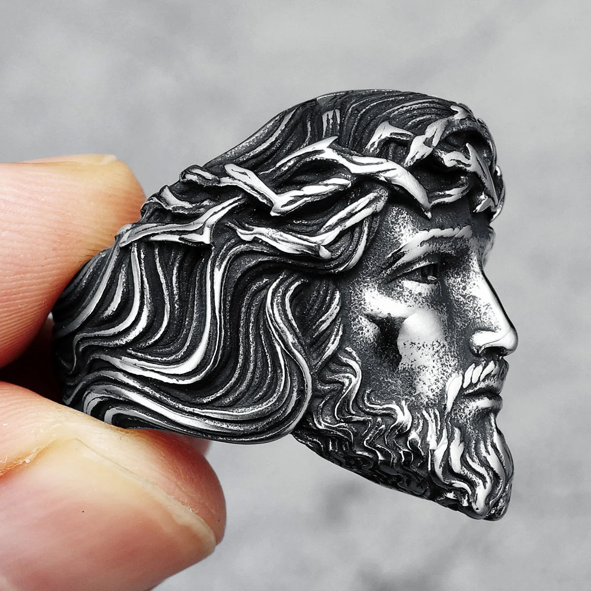 316L Stainless Steel Men Ring Christian Jesus Face Rings Religion Amulet Punk Rock for Male Biker Boyfriend Jewelry Best Gift