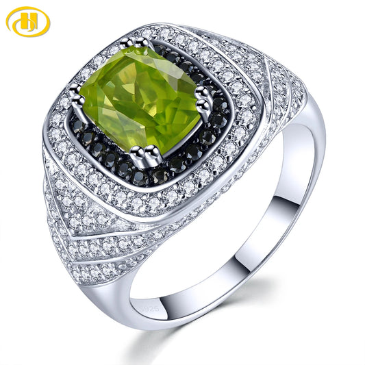 Natural Peridot Black Spinel Solid Sterling Silver Rings Unisex Style 3.2 Carats Genuine Gemstone Original Design Anniversary 6