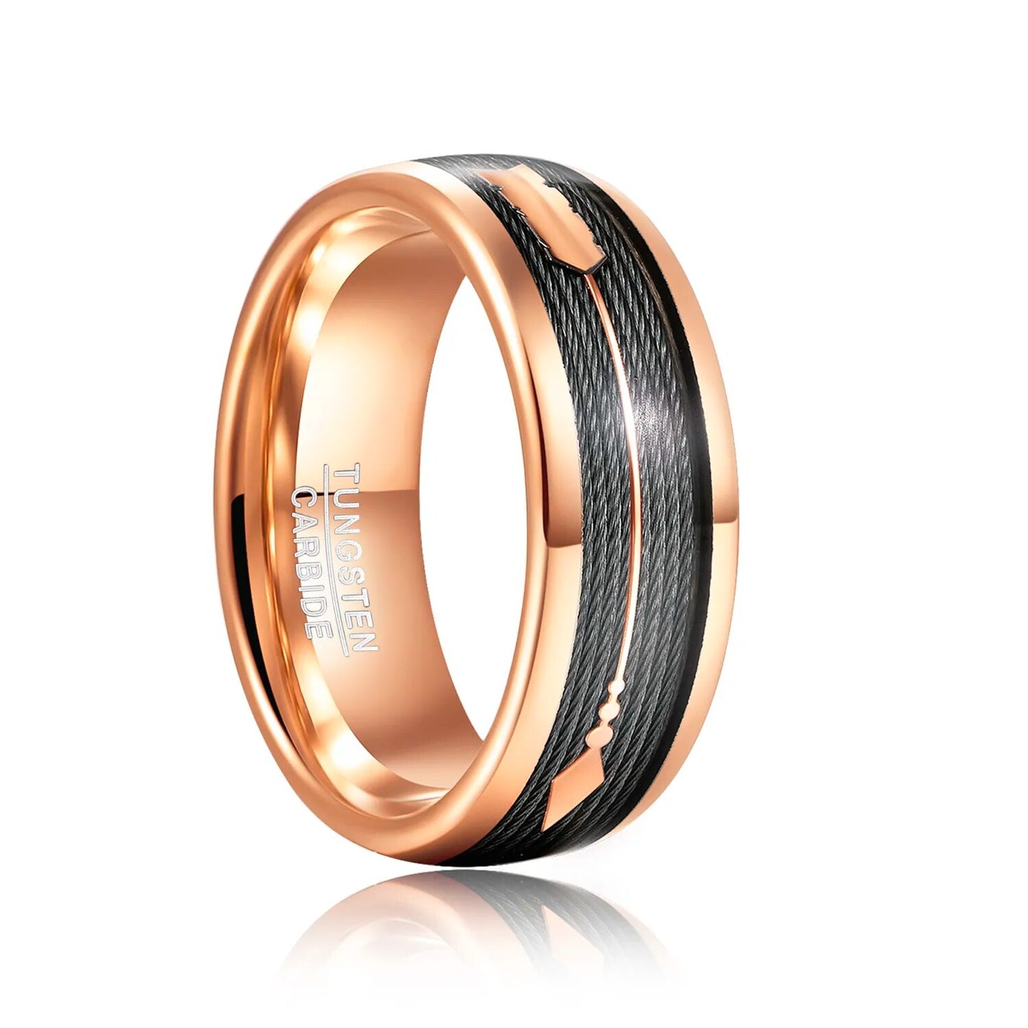8mm Tungsten Carbide Steel Ring Rose Gold Dome Via Wire Antler Ring Fashion Jewelry for Men Wholesale HZ010R