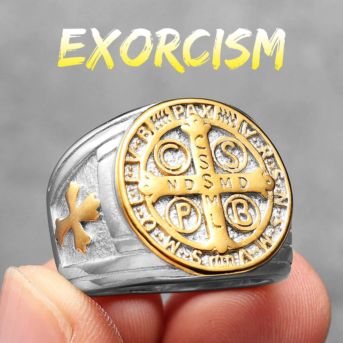 Catholic Saint Benedict Exorcism Amulet  Men Rings Stainless Steel Women Jewelry Vintage Punk Fashion Accessories Gift Wholesale