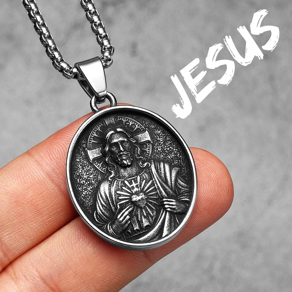 Jesus Heart Cross Series Stainless Steel Men Necklaces Pendant Chain Powerful Amulet Vintage For Women Jewelry Gifts Wholesale