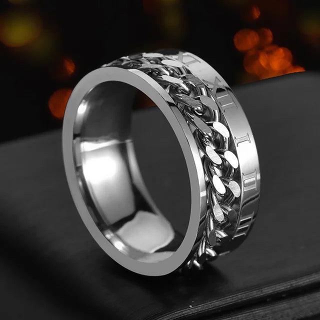 Cool Stainless Steel Rotatable Men Ring High Quality Spinner Chain Punk Women Jewelry for Party Gift RED