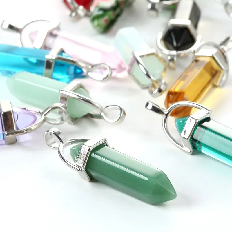 Natural Crystal Wishing Stone Necklace Energy Stone Hexagonal Pendant Men Women Birthday Gift Healing Talisman Jewelry
