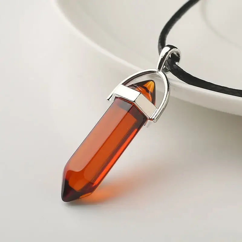 Natural Crystal Wishing Stone Necklace Energy Stone Hexagonal Pendant Men Women Birthday Gift Healing Talisman Jewelry