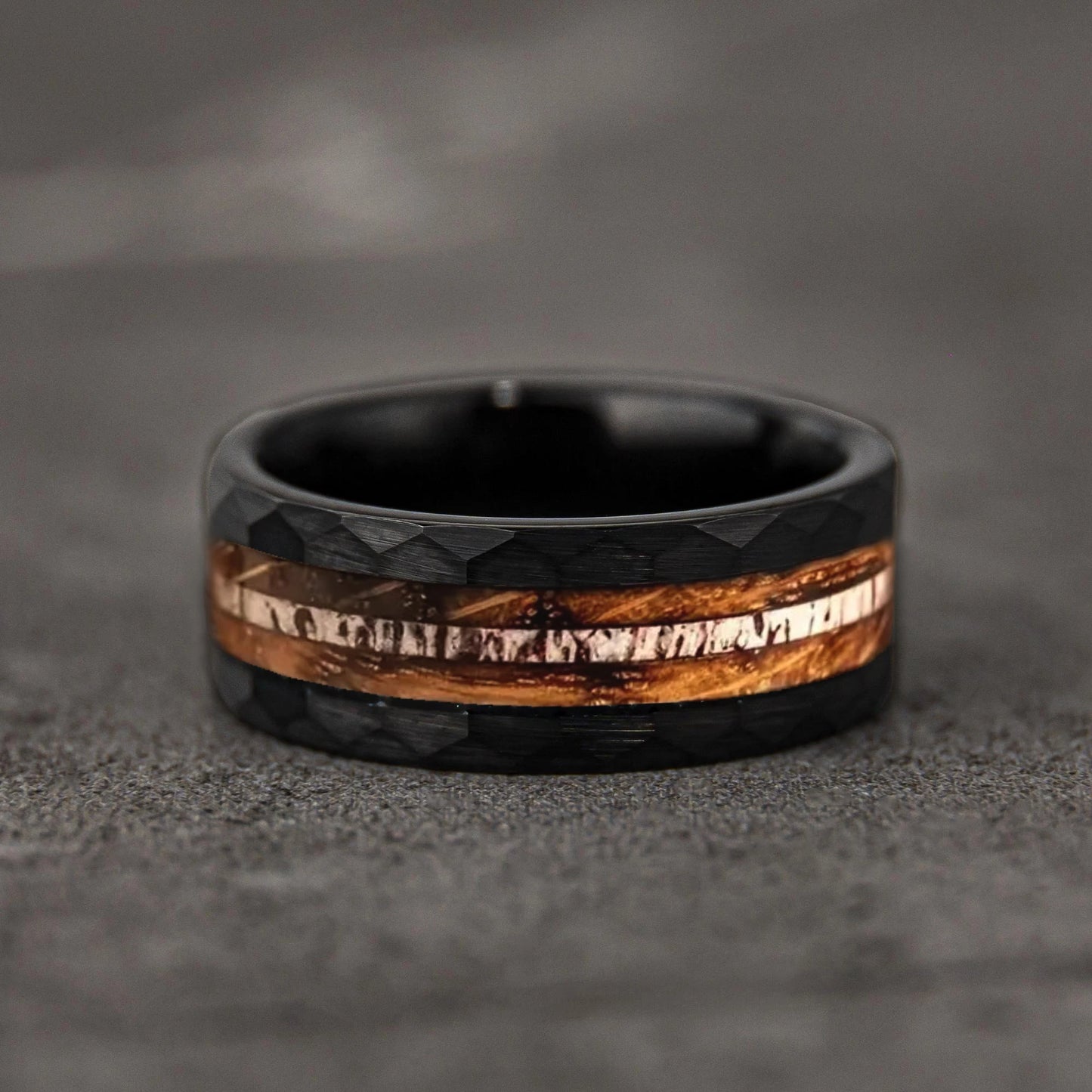 Fashion 8mm Men Stainless Steel Rings Silver Color Brushed Deer Antler And Koa Wood Rings for Men Wedding Band Jewelry Wholesale