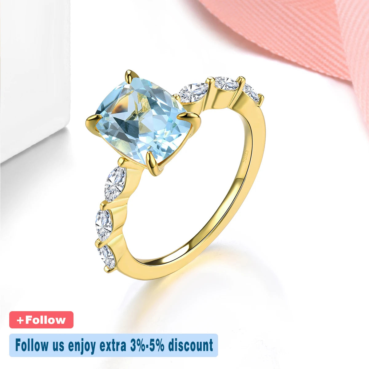 Natural Sky Blue Topaz Sterling Silver Ring Yellow Gold Plated 1.8 Carats Genuine Gemstone Classic Elegant S925 Birthday Gifts