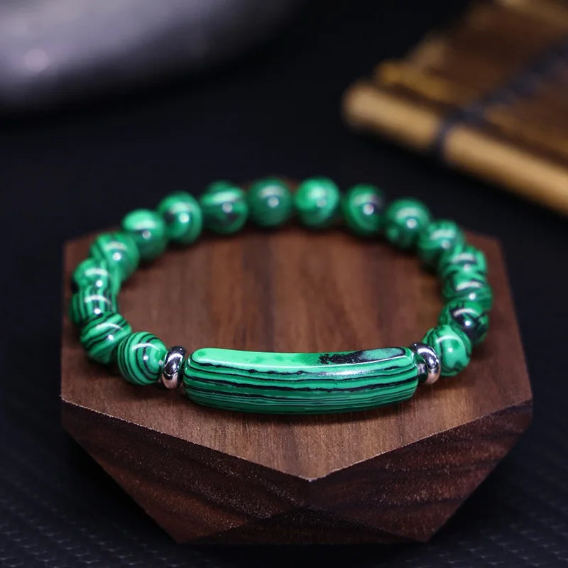 Luxury Men Beaded Bracelet Apparel Accessories Natural Block Malachite Howlite Tiger Eyes Stone Braslet Meditation Homme Pulsera