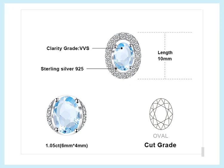 JewelryPalace Oval 1ct Natural Sky Blue Topaz 925 Sterling Silver Stud Earrings for Women Fashion Gemstone Jewelry Party Gifts