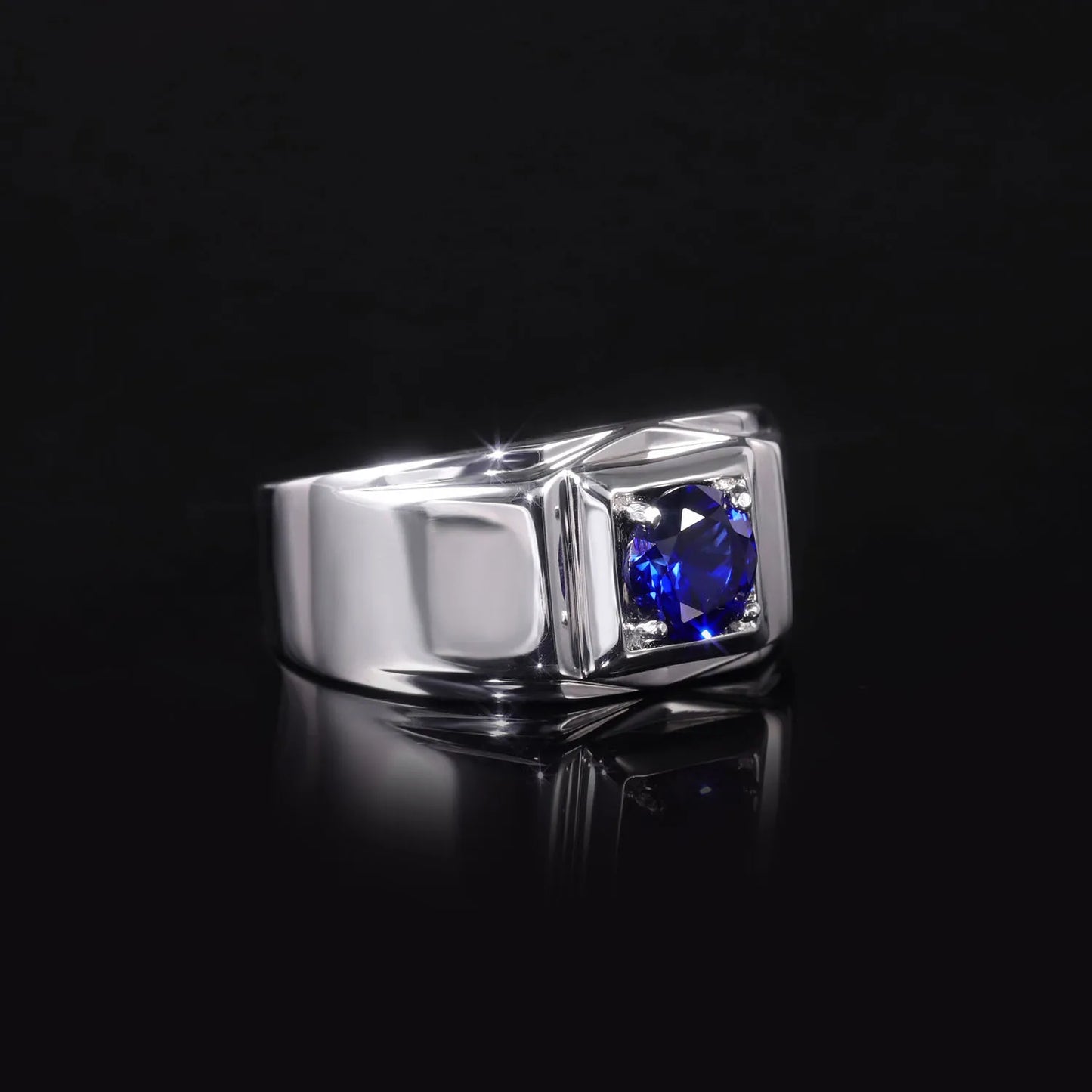 GEM'S BALLET 925 SterlingSilver Men's Engagement Rings 6.5mm Round Lab Grown Sapphire September Birthstone Gift For Him