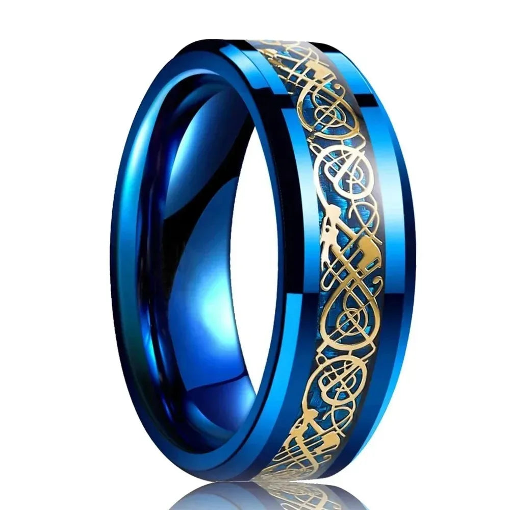 Fashion 8mm Men Stainless Steel Rings Inlaid Black Blue Red Carbon Fiber Rings For Men Wedding Engagement Party Jewelry Gifts