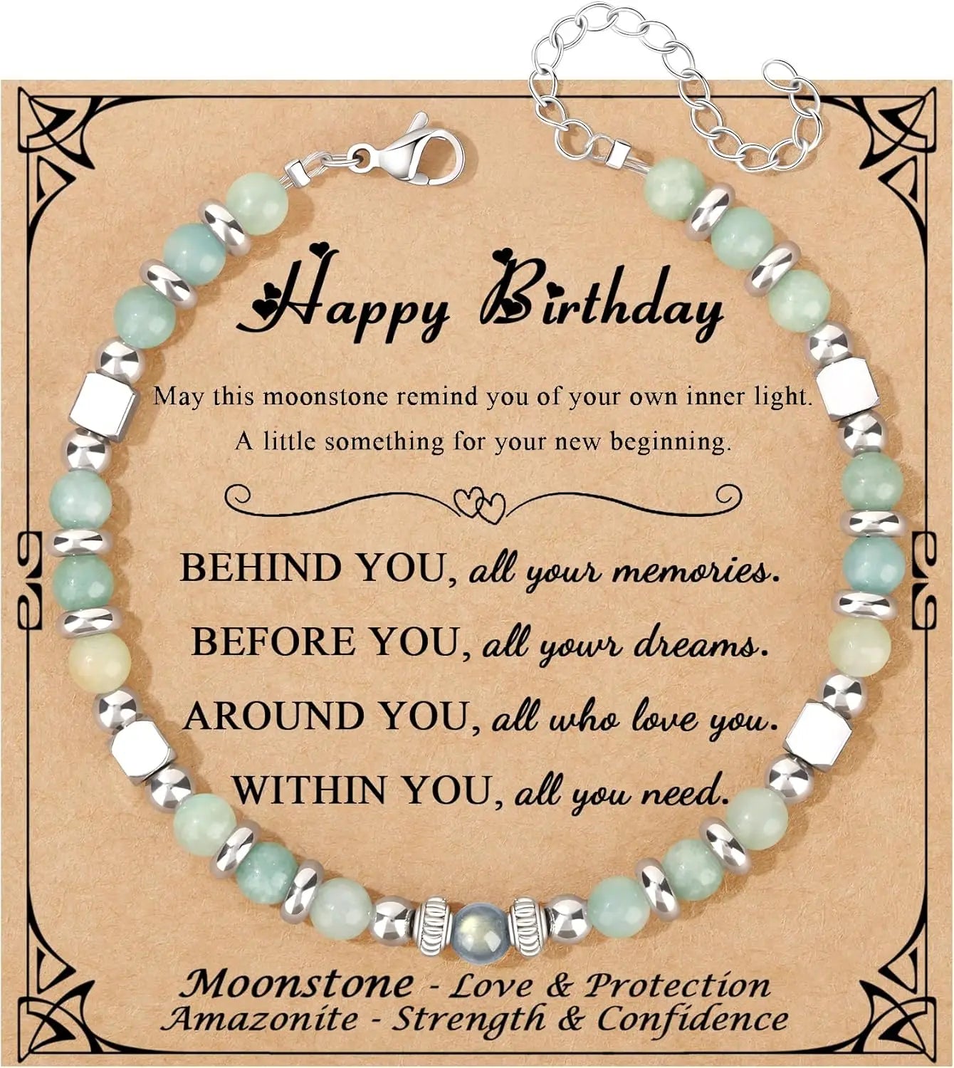 Mothers Day Bracelets gift,Birthday Valentines Gift Amazonite Colorful Imperial Jasper Stainless Steel Beads Bracelets,with card