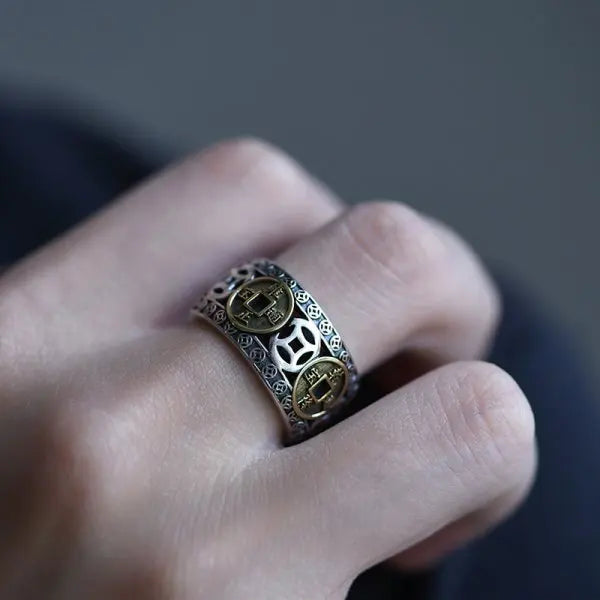 Vintage Silver Plated Irregular Rings for Men Fashion Domineering Cracked Hammered Opening Ring Adjustable Jewelry Male Gift