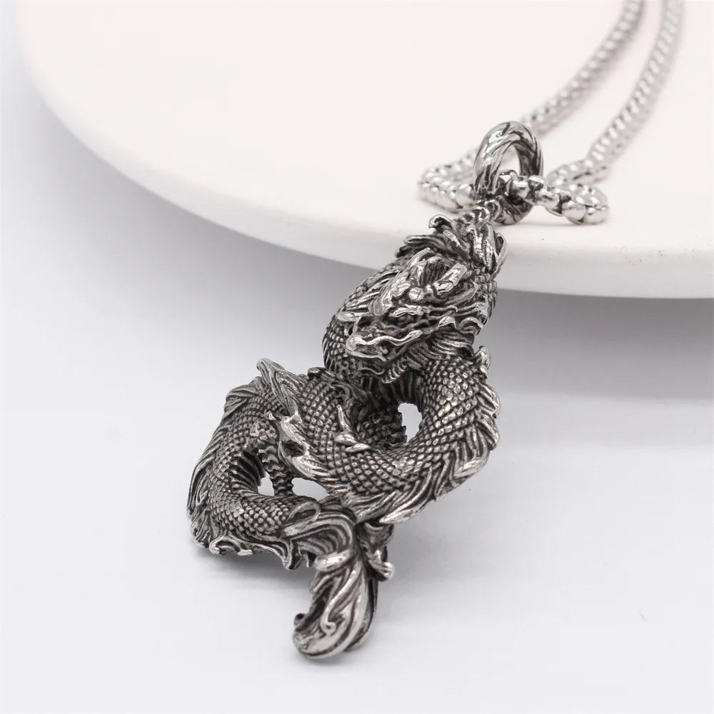 Stainless Steel Domineering Chinese Dragon Pendant Chain for Men Fashion Punk Dragon Necklaces Popular Party Jewelry