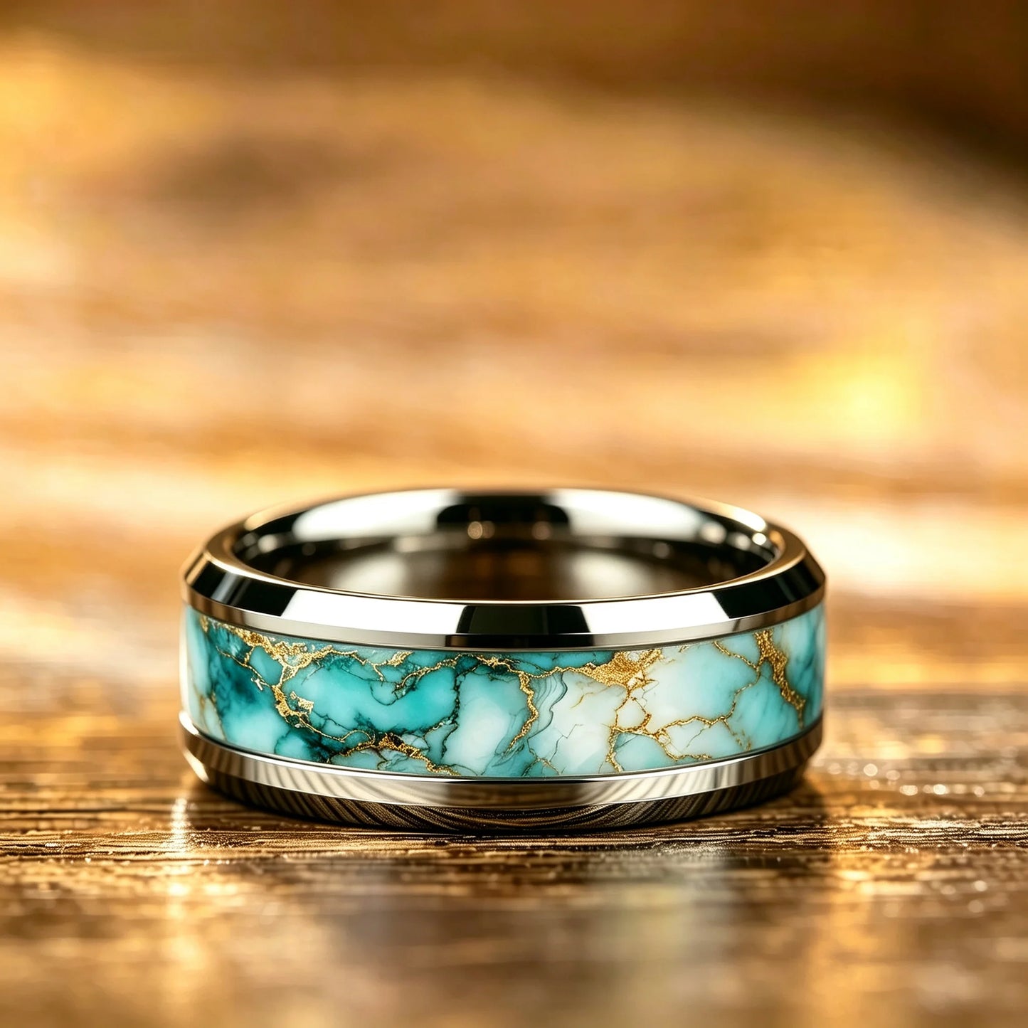 Wholesale With Sky Blue Marble Turquoise Inlay Ring Stainless Steel Rings for Men Women Wedding Band Jewelry Birthday Gift