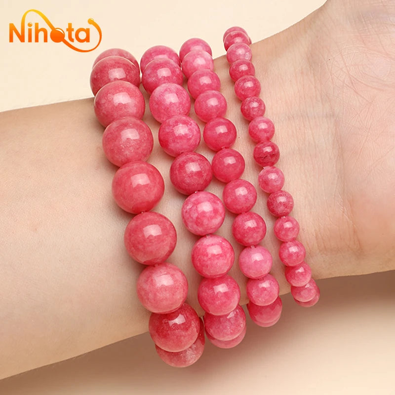 Fashion Red Rhodochros Chalcedony Bracelets Round Stone Beads Handmade Bracelets For Men Women Jewelry Pulsera 4/6/8/10/12mm